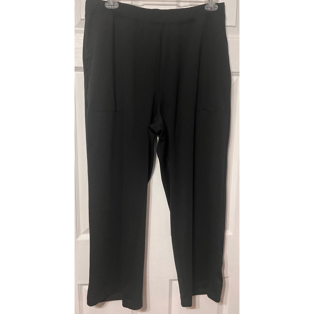 Woman Within Black Straight Leg Elastic Waist Pants Petite Plus 22W